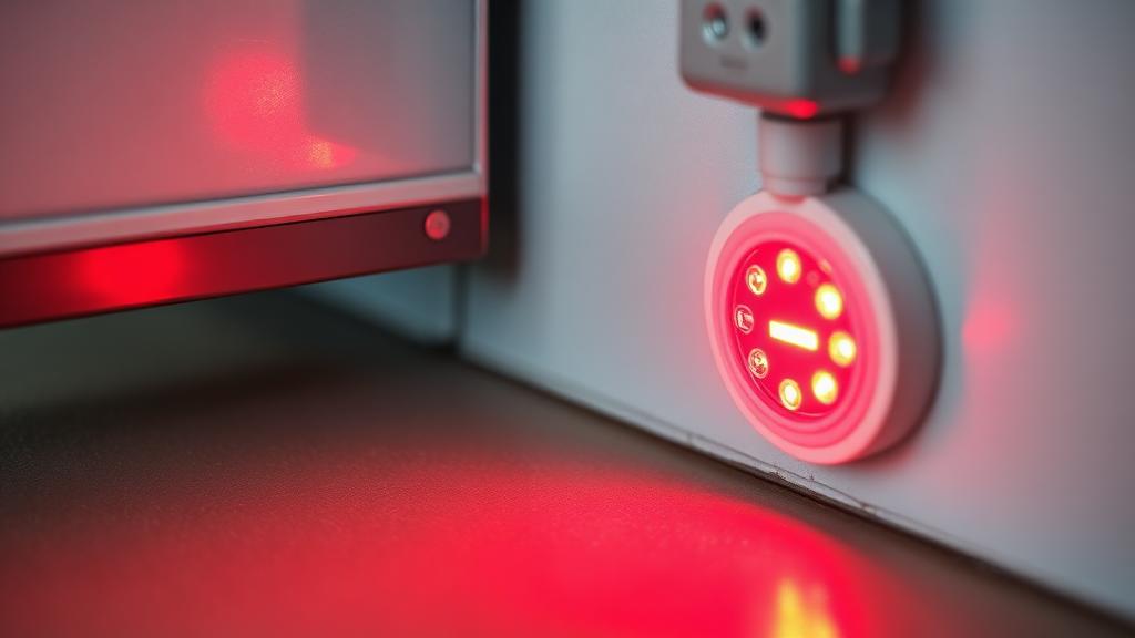 Garage door safety sensor with red LED indicator light